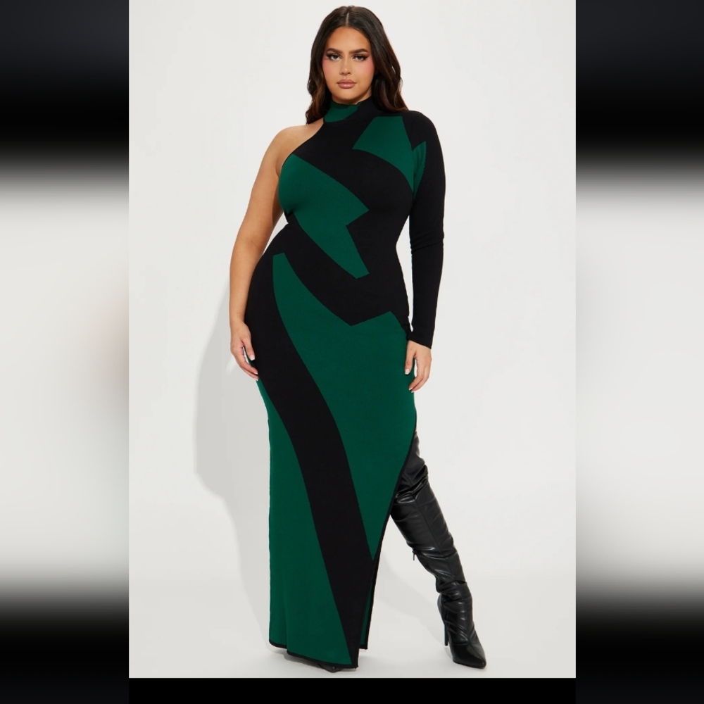 Abstract one shoulder maxi dress size 3x